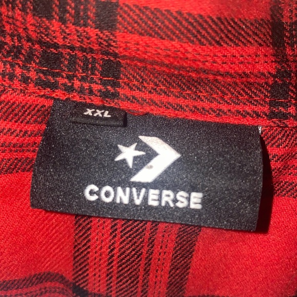 Converse Red Plaid Flannel Shirt XXL Chuck Taylor All-Star Logo - Picture 3 of 4